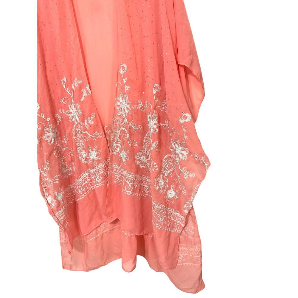 Jessica McClintock Floral Kimono Top Women OS Pink Embroidered Boho Cottage - Picture 3 of 8